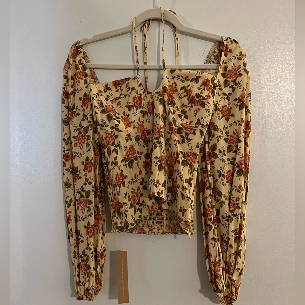 Reformation yellow floral tie neck tops. New, tag attached!